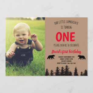 Enfant 1er anniversaire Photo Invitation Lumberjac