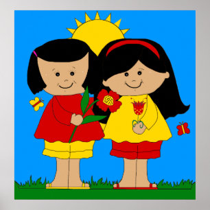 Enfant affiche Deux Meilleures Amies Filles Bleu