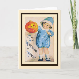Enfant avec carte à lanterne Jack O' Halloween