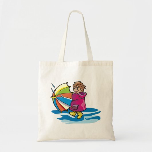 Enfant Dans La Pluie Avec Sac fourre-tout Paraplui (Devant)