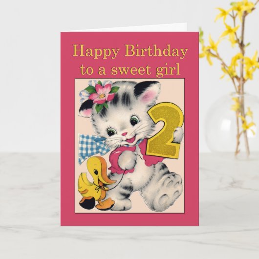 Enfant de deux ans Carte d'anniversaire chat et ca (Fleur jaune)