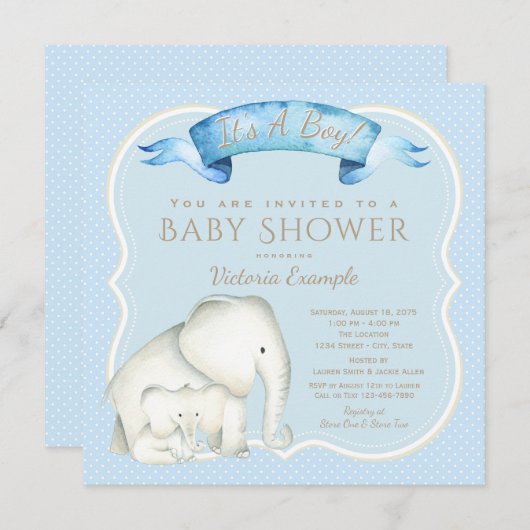 Enfant Eléphant Douche bébé Invitations (Devant / Derrière)
