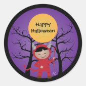 Enfant en costume diable Happy Halloween Stickers (Devant)