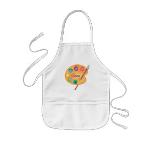 Enfant Enfants art NOM aquarelle palette tablier mignon