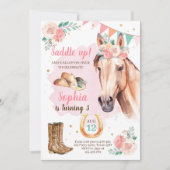 Enfant Invitation fille Cheval Rose Aquarelle (Devant)