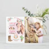 Enfant Invitation fille Cheval Rose Aquarelle (Debout devant)