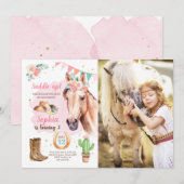 Enfant Invitation fille Cheval Rose Aquarelle (Devant / Derrière)