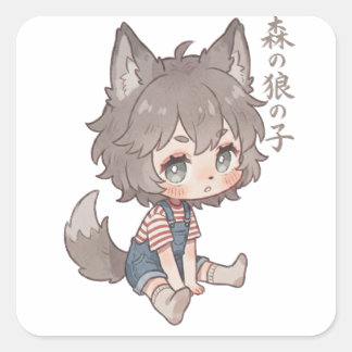 Enfant Loup de la Forêt Chibi Autocollant 