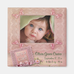 Enfant rose fille cadre photo Magnets de naissance
