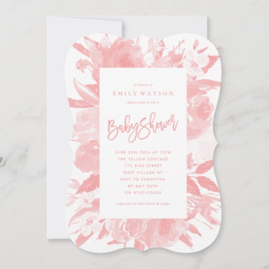 Enfant rose fille douche Invitation Floral Aquarel (Devant)