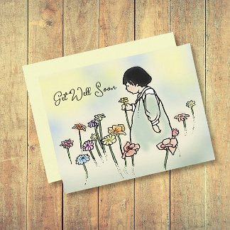 Enfant vintage avec fleurs obtenir carte de bien
