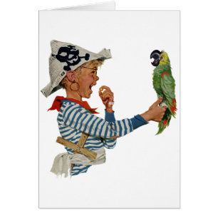 Enfant vintage, Garçon Jouant Pirate Parrot Bird