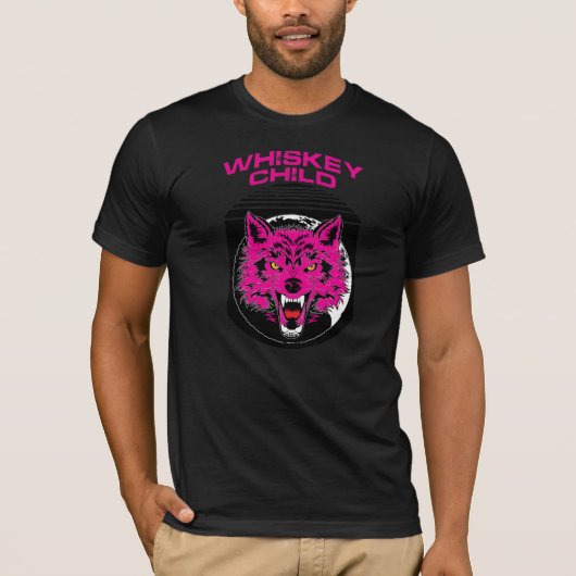 ENFANT WHISKEY - T-shirt noir avec logo PINK WOLF (Devant)