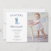 Enfants 1er anniversaire bleu photo invitation (Devant)