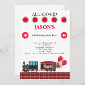 Enfants 4e anniversaire Fête Train Invitation (Devant / Derrière)