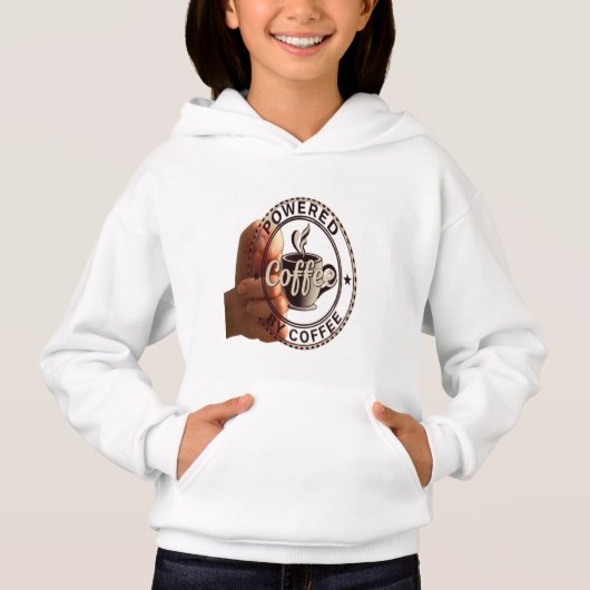 Enfants "Alimenté par le café" Sweat à capuche pre (Devant)
