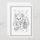 Enfants amusant Noël Fox coloration plat carte not (Devant / Derrière)