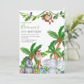 Enfants Animal Safari Anniversaire Fête Invitation (Debout devant)