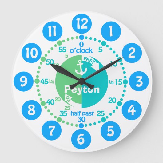 Enfants apprendre temps bleu vert aqua nom horloge (Recto)