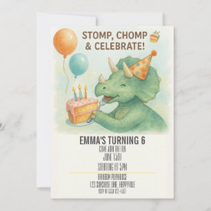 Enfants Aquarelle Dinosaure Invitation Anniversair