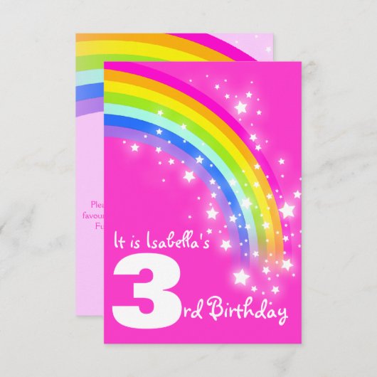Enfants arc-en-ciel invitation d'anniversaire rose (Devant / Derrière)