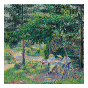 Enfants attablés dans le jardin Camille Pissarro Perfect Poster