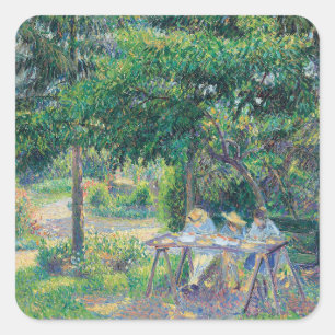 Enfants attablés dans le jardin Camille Pissarro Vierkante Sticker