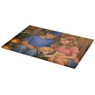 Enfants avec Planche à Découper en Verre au Chien