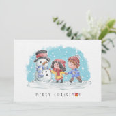 Enfants avec Snowman Joyeuse carte de Noël (Debout devant)