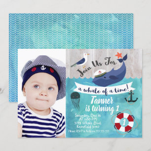 Enfants Baleines photo Aquarelle Invitation d'anni