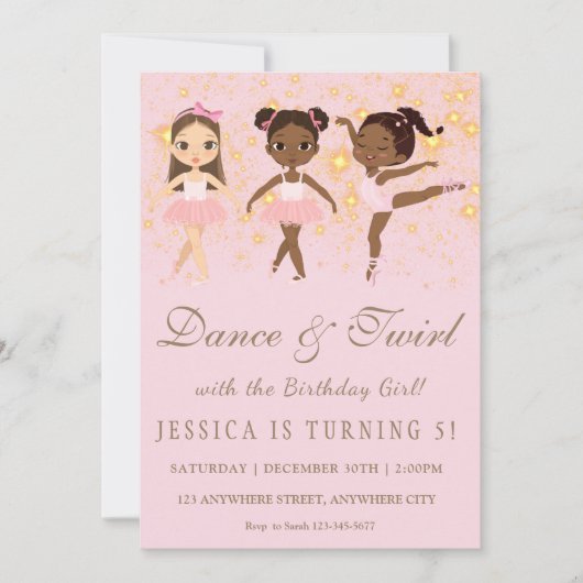 Enfants Ballerina Anniversaire Fête Invitation (Devant)