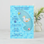 Enfants Blue Pool Party Unicorne Invitations Anniv (Debout devant)