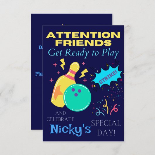 Enfants Bowling thème Anniversaire Invitations de (Devant / Derrière)