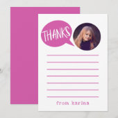 Enfants Carte de remerciements rose avec photo per (Devant / Derrière)