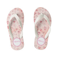 Coeurs rose et blanc avec nom Paire de tongs