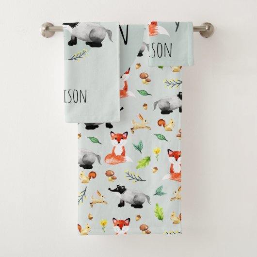 Enfants Cute Modern Forest Animaux Motif Fox Nom (En situation)