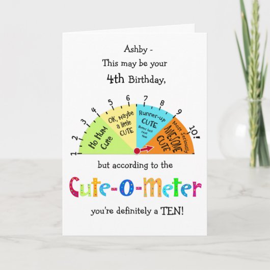 Enfants Cute-O-Meter Funny 4e anniversaire Carte d (Devant)