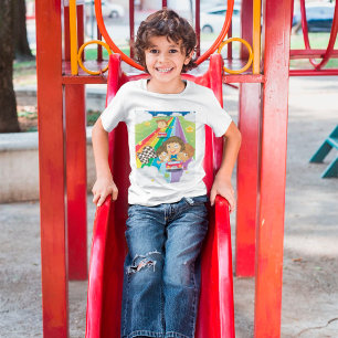 Enfants de course sur un T-Shirt arc-en-ciel