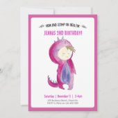 Enfants Dinosaur Fille Invitation Anniversaire (Devant)