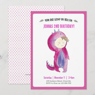 Enfants Dinosaur Fille Invitation Anniversaire