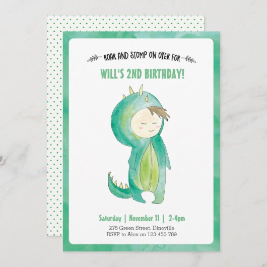 Enfants Dinosaur garçon Invitation d'anniversaire (Devant / Derrière)
