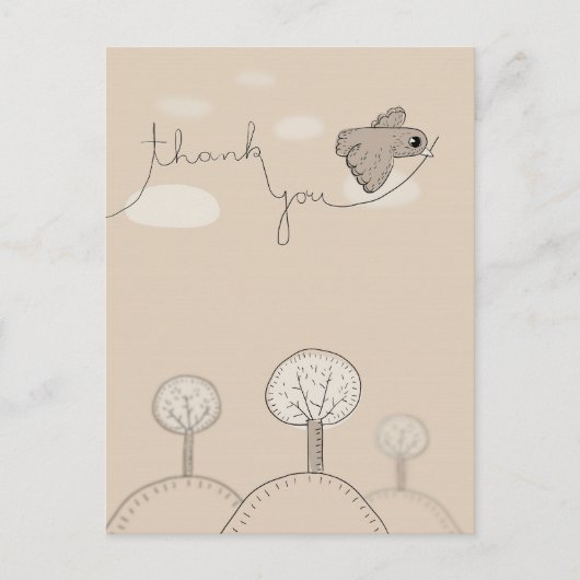Enfants Doodle Bird Trees Hills Merci Carte postal (Devant)