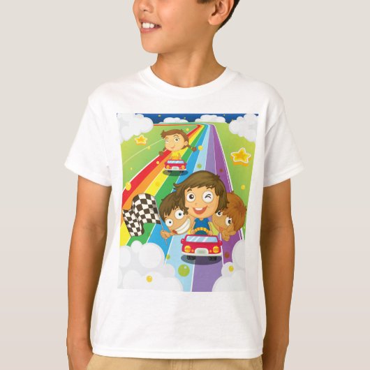Enfants en course sur un T-Shirt arc-en-ciel (Devant)
