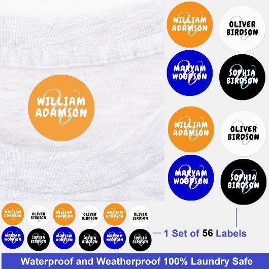 Enfants étanches Monogramme Nom Étiquettes pour vê