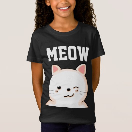 ENFANTS FILLES CHAT MEOW T-Shirts tee - shirts (Devant)