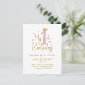 Enfants Filles rose 1er anniversaire Invitation (Debout devant)