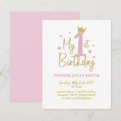 Enfants Filles rose 1er anniversaire Invitation (Devant / Derrière)