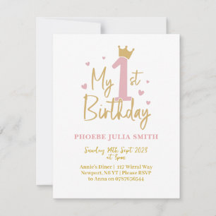 Enfants Filles rose 1er anniversaire Invitation
