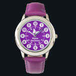 Enfants filles violet & blanc nom complet bracelet<br><div class="desc">Les enfants de l'art graphique regardent avec un simple papillon blanc. Idéal pour les enfants apprenant à lire comme des fonctionnalités à la fois minutes et heures. Personnaliser avec le nom complet de votre enfant exemple dit Katie Jackson.</div>