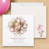 Enfants floraux Photo rose Invitation d'anniversai